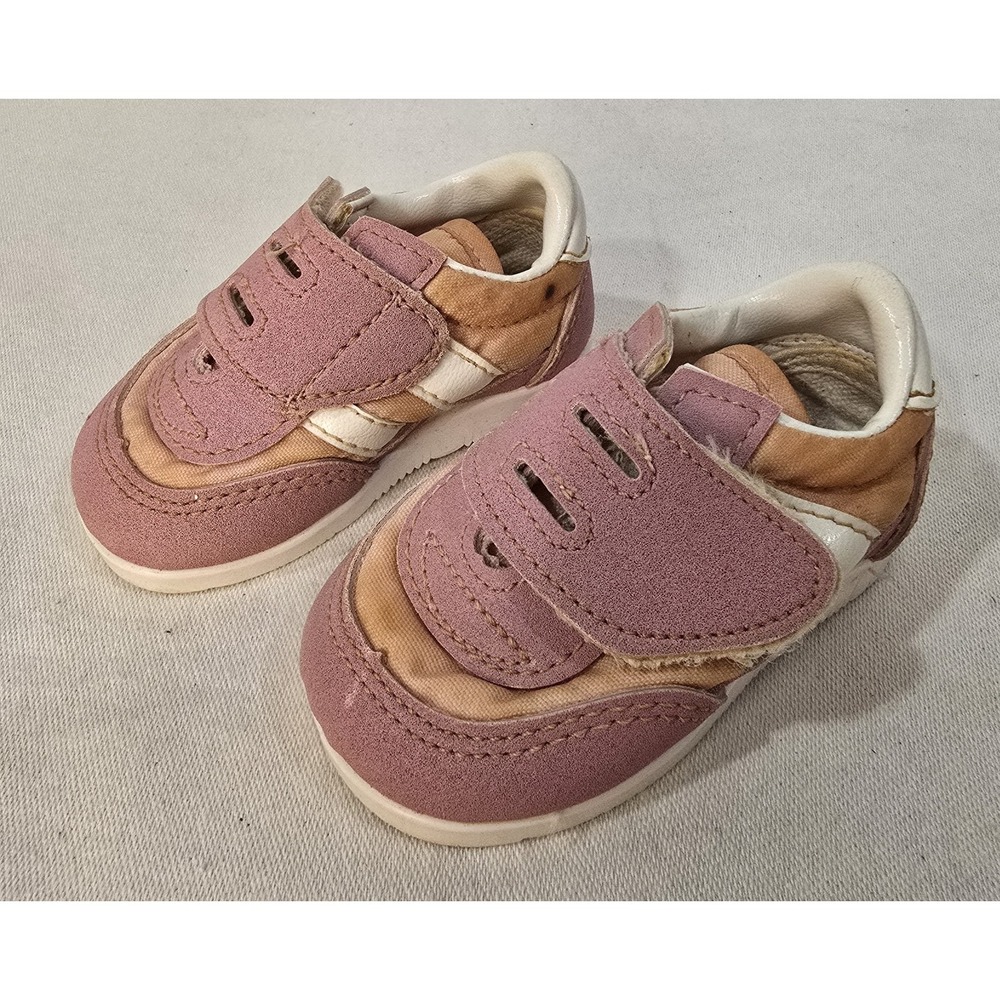Baby Shoes Suede Pink & White Size 1 With Straps USA MADE Vintage